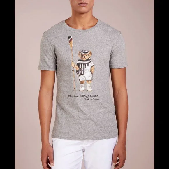 POLO RALPH LAUREN GRAY SHORT SLEEVE CLASSIC FIT BEAR CREW T-SHIRT - Picture 2 of 8